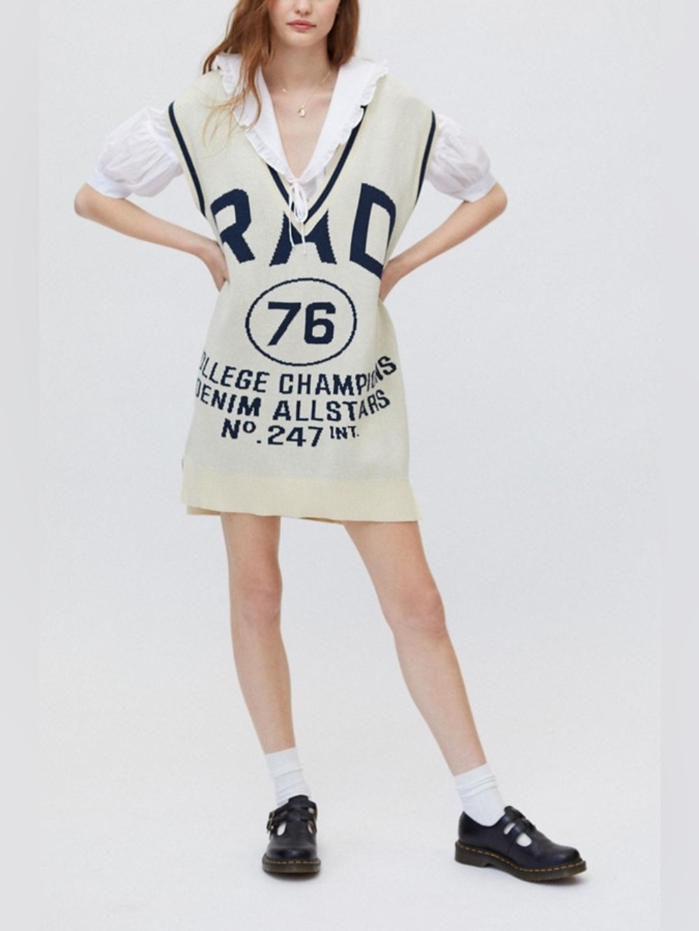 Urban Outfitters Cream & Navy Graphic Knit Mini Dress